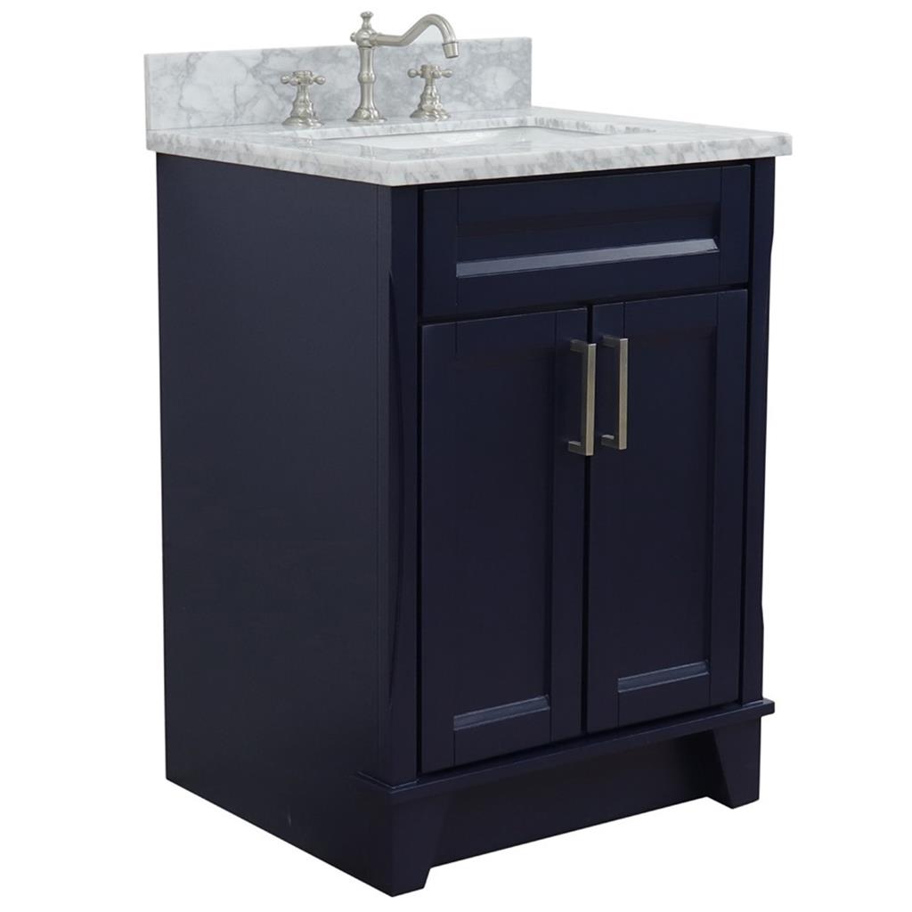 Bellaterra Terni 25" Single Vanity, Blue, White Carrara Marble Top/Rectangle Sink