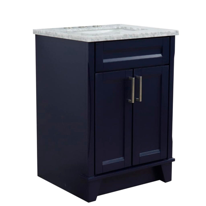 Bellaterra Terni 25" Single Vanity, Blue, White Carrara Marble Top/Rectangle Sink