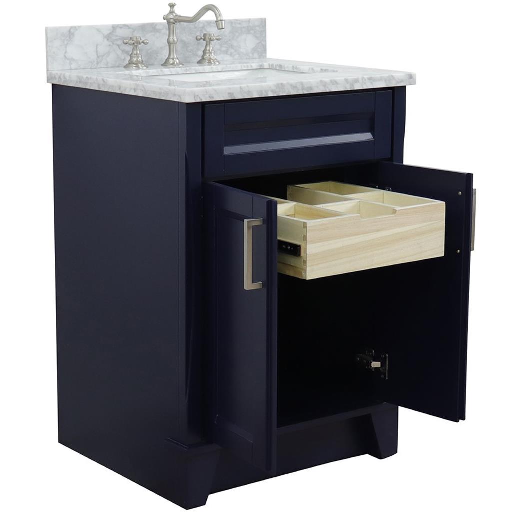 Bellaterra Terni 25" Single Vanity, Blue, White Carrara Marble Top/Rectangle Sink