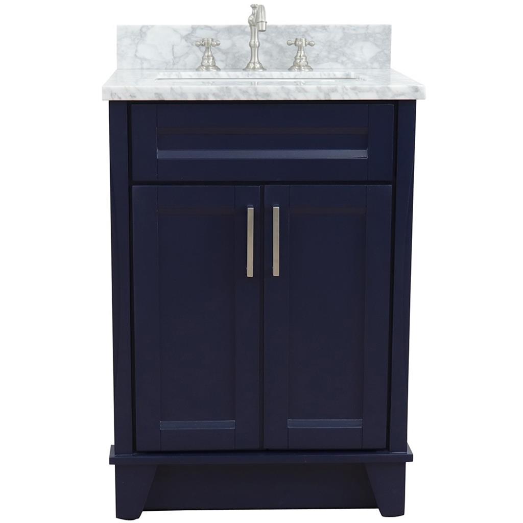 Bellaterra Terni 25" Single Vanity, Blue, White Carrara Marble Top/Rectangle Sink