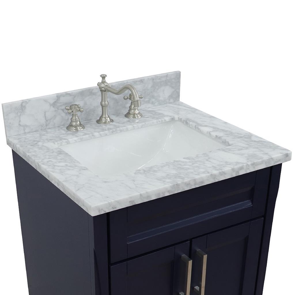 Bellaterra Terni 25" Single Vanity, Blue, White Carrara Marble Top/Rectangle Sink