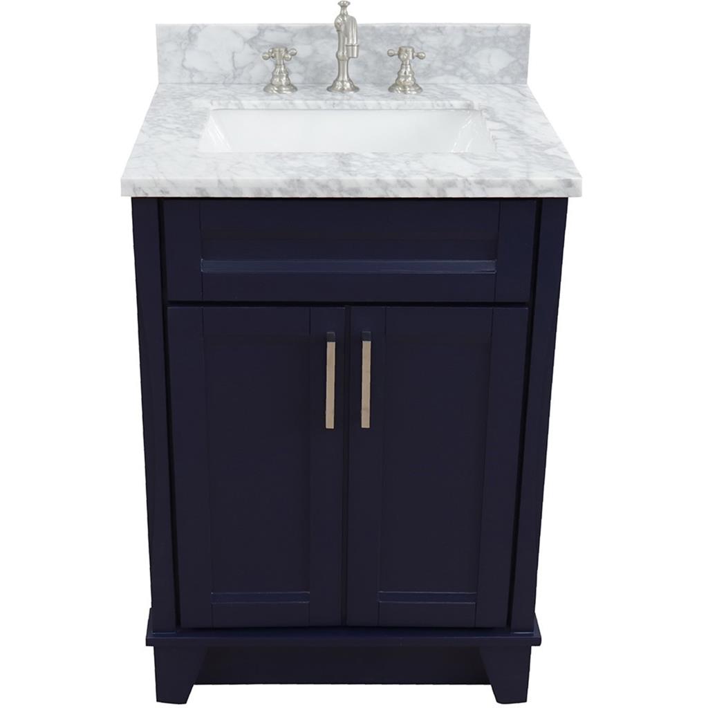 Bellaterra Terni 25" Single Vanity, Blue, White Carrara Marble Top/Rectangle Sink