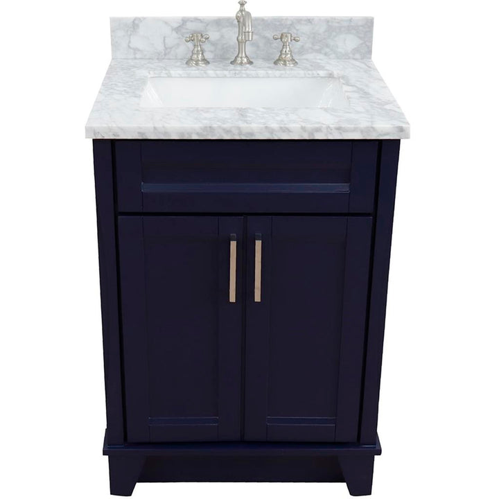 Bellaterra Terni 25" Single Vanity, Blue, White Carrara Marble Top/Rectangle Sink