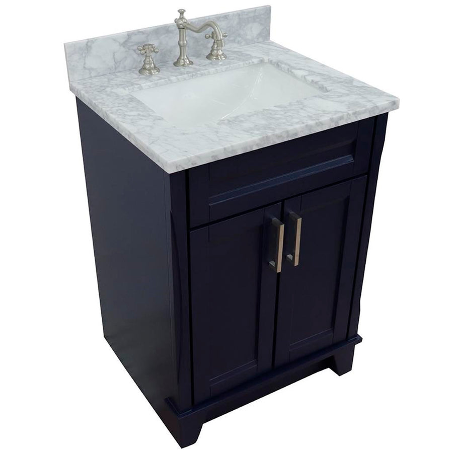 Bellaterra Terni 25" Single Vanity, Blue, White Carrara Marble Top/Rectangle Sink