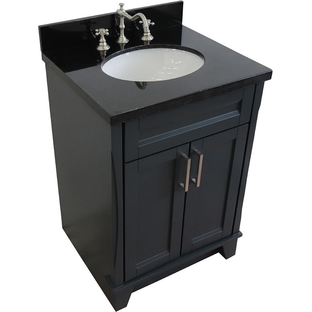 Bellaterra Terni 25" Single Vanity, Dark Gray, Black Galaxy Granite Top/Oval Sink