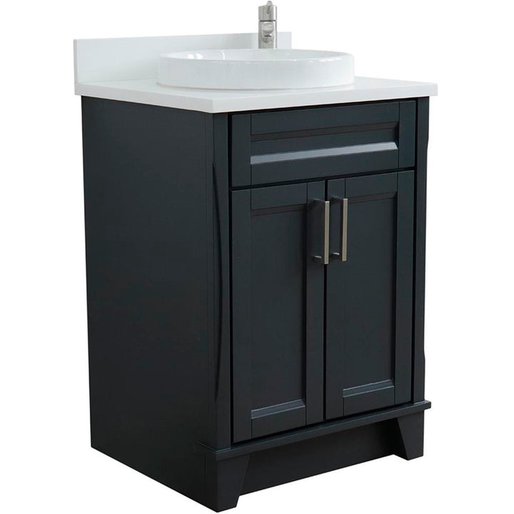 Bellaterra Terni 25" Single Vanity, Dark Gray, White Quartz Top/Round Sink