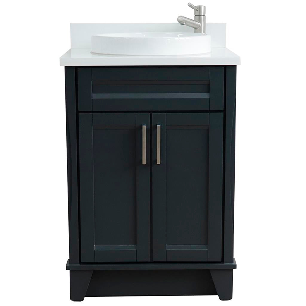 Bellaterra Terni 25" Single Vanity, Dark Gray, White Quartz Top/Round Sink