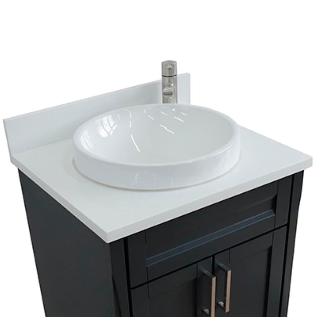 Bellaterra Terni 25" Single Vanity, Dark Gray, White Quartz Top/Round Sink