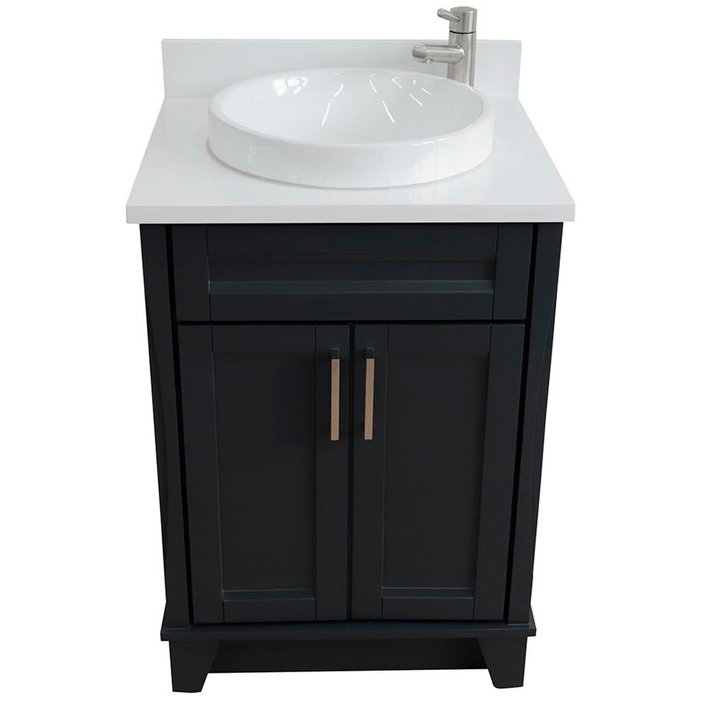 Bellaterra Terni 25" Single Vanity, Dark Gray, White Quartz Top/Round Sink