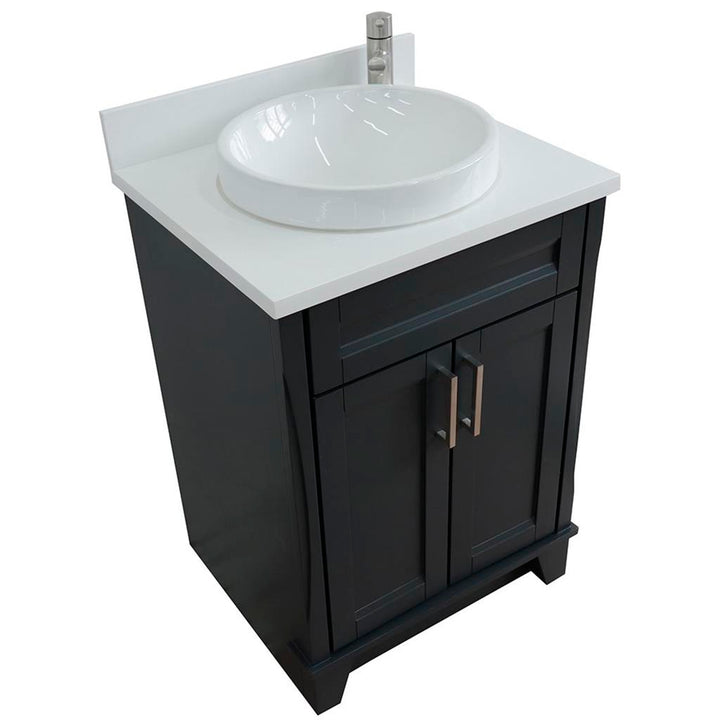 Bellaterra Terni 25" Single Vanity, Dark Gray, White Quartz Top/Round Sink