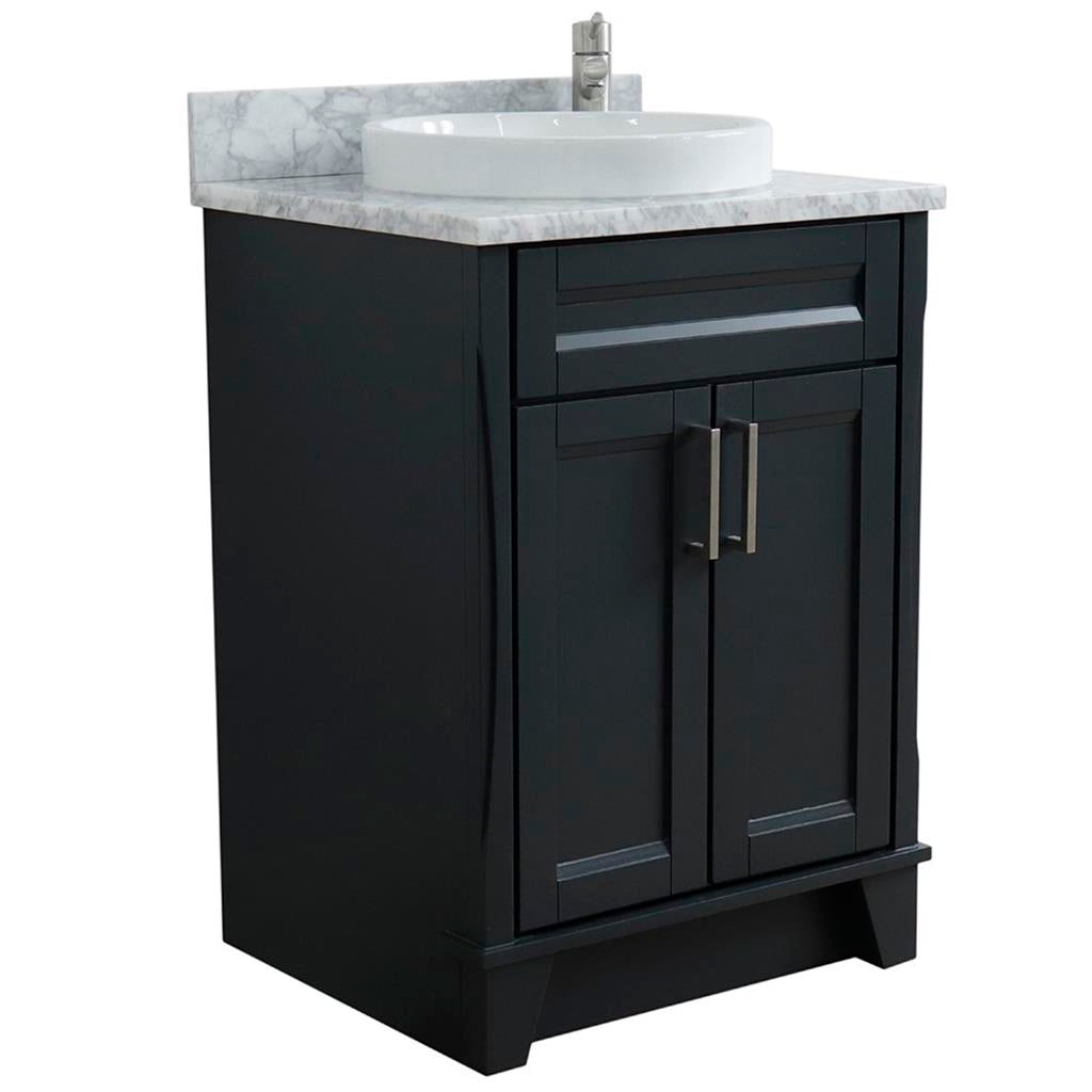 Bellaterra Terni 25" Single Vanity, Dark Gray, White Carrara Marble Top/Round Sink