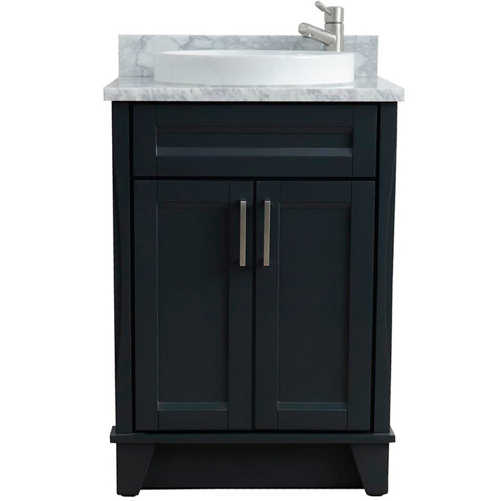 Bellaterra Terni 25" Single Vanity, Dark Gray, White Carrara Marble Top/Round Sink