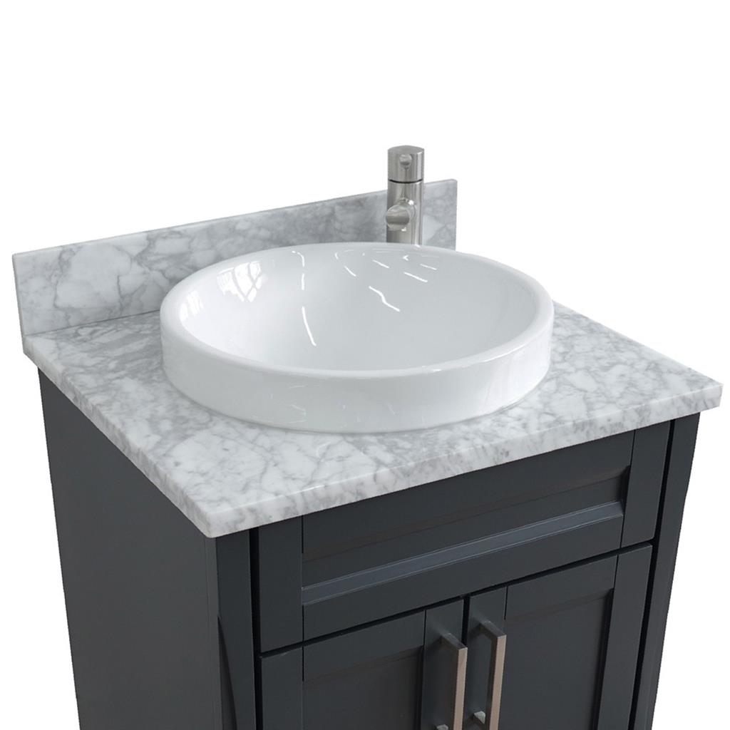 Bellaterra Terni 25" Single Vanity, Dark Gray, White Carrara Marble Top/Round Sink