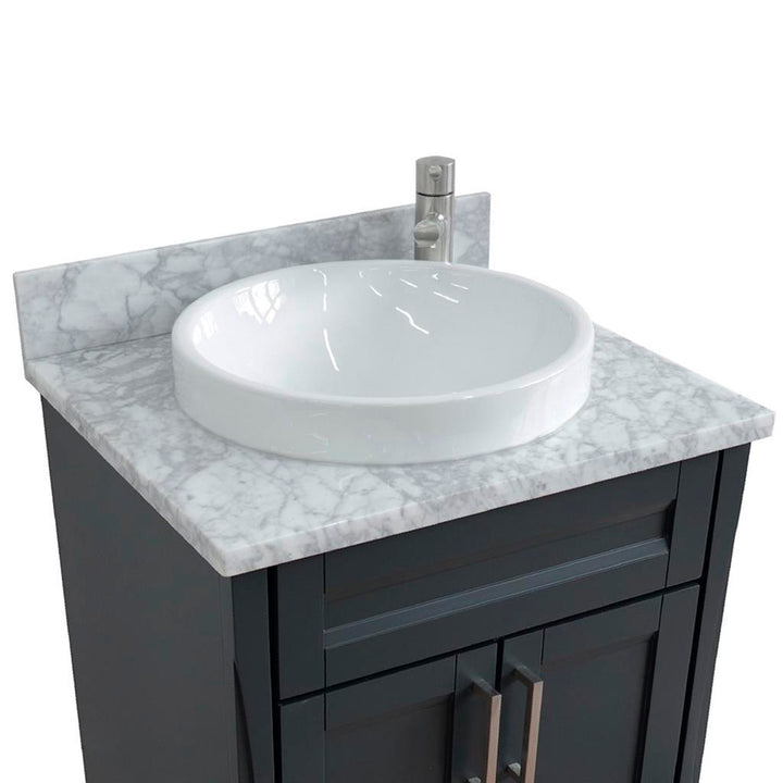 Bellaterra Terni 25" Single Vanity, Dark Gray, White Carrara Marble Top/Round Sink