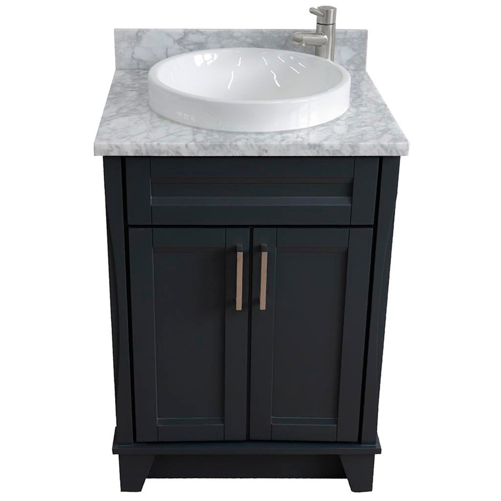 Bellaterra Terni 25" Single Vanity, Dark Gray, White Carrara Marble Top/Round Sink