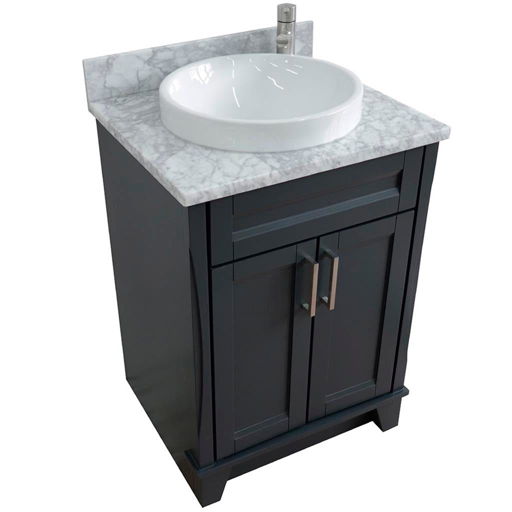 Bellaterra Terni 25" Single Vanity, Dark Gray, White Carrara Marble Top/Round Sink