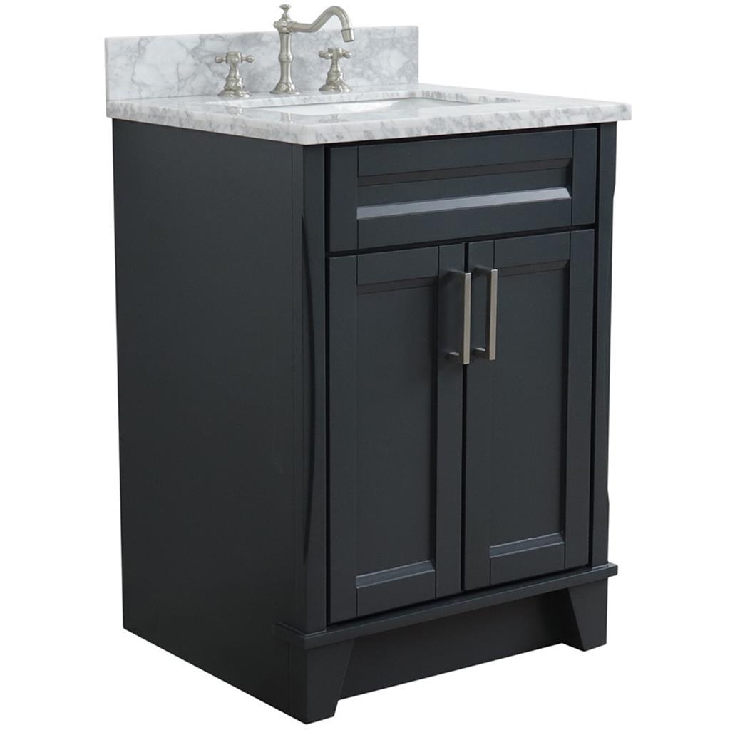 Bellaterra Terni 25" Single Vanity, Dark Gray, White Carrara Marble Top/Rectangle Sink