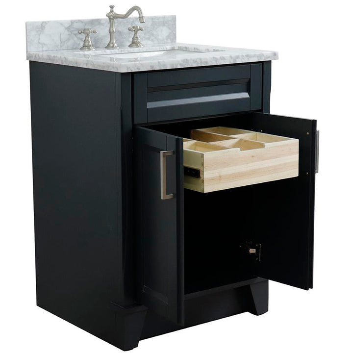 Bellaterra Terni 25" Single Vanity, Dark Gray, White Carrara Marble Top/Rectangle Sink