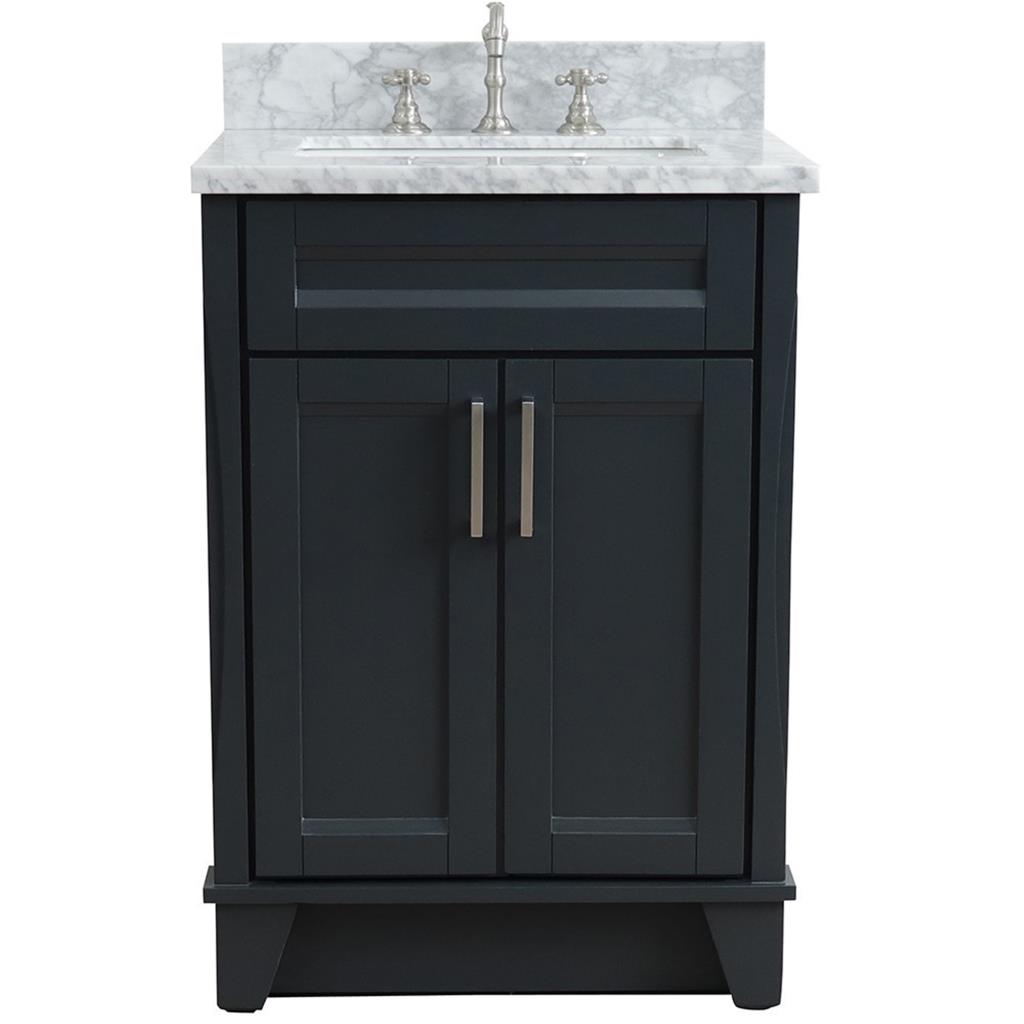 Bellaterra Terni 25" Single Vanity, Dark Gray, White Carrara Marble Top/Rectangle Sink