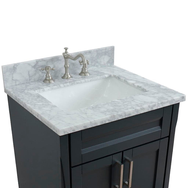 Bellaterra Terni 25" Single Vanity, Dark Gray, White Carrara Marble Top/Rectangle Sink