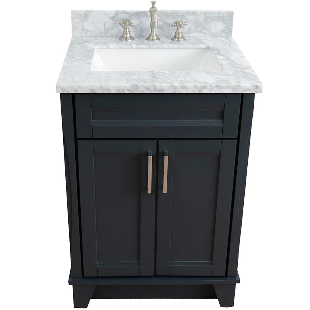 Bellaterra Terni 25" Single Vanity, Dark Gray, White Carrara Marble Top/Rectangle Sink