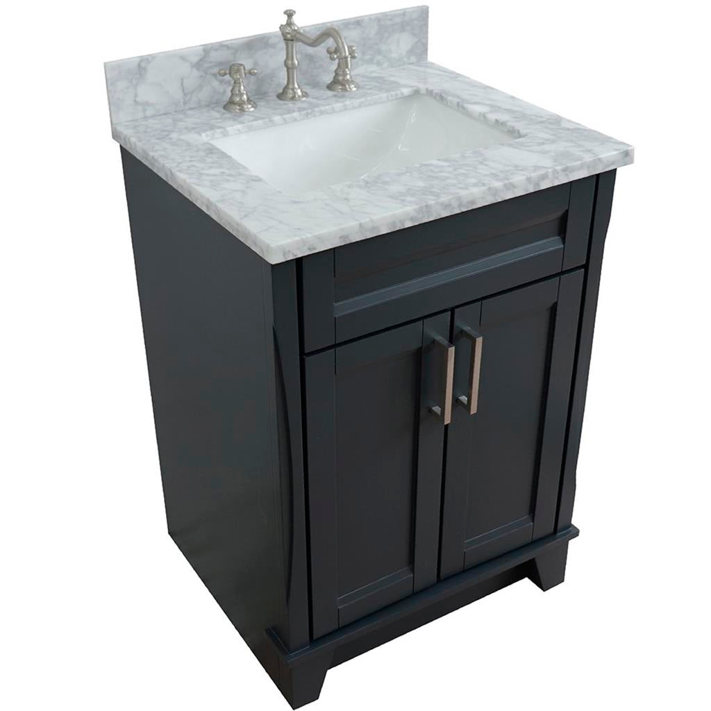 Bellaterra Terni 25" Single Vanity, Dark Gray, White Carrara Marble Top/Rectangle Sink