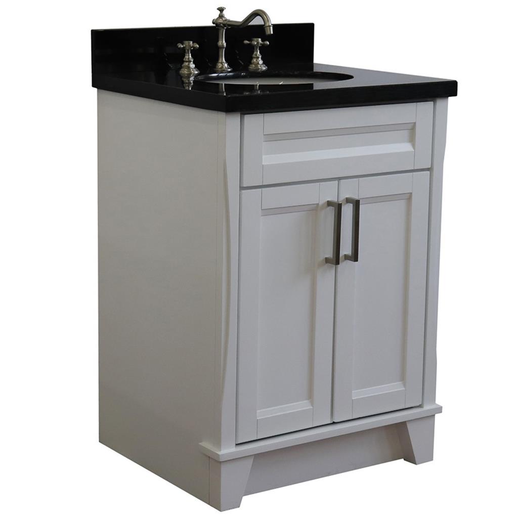 Bellaterra Terni 25" Single Vanity, White, Black Galaxy Granite Top/Oval Sink