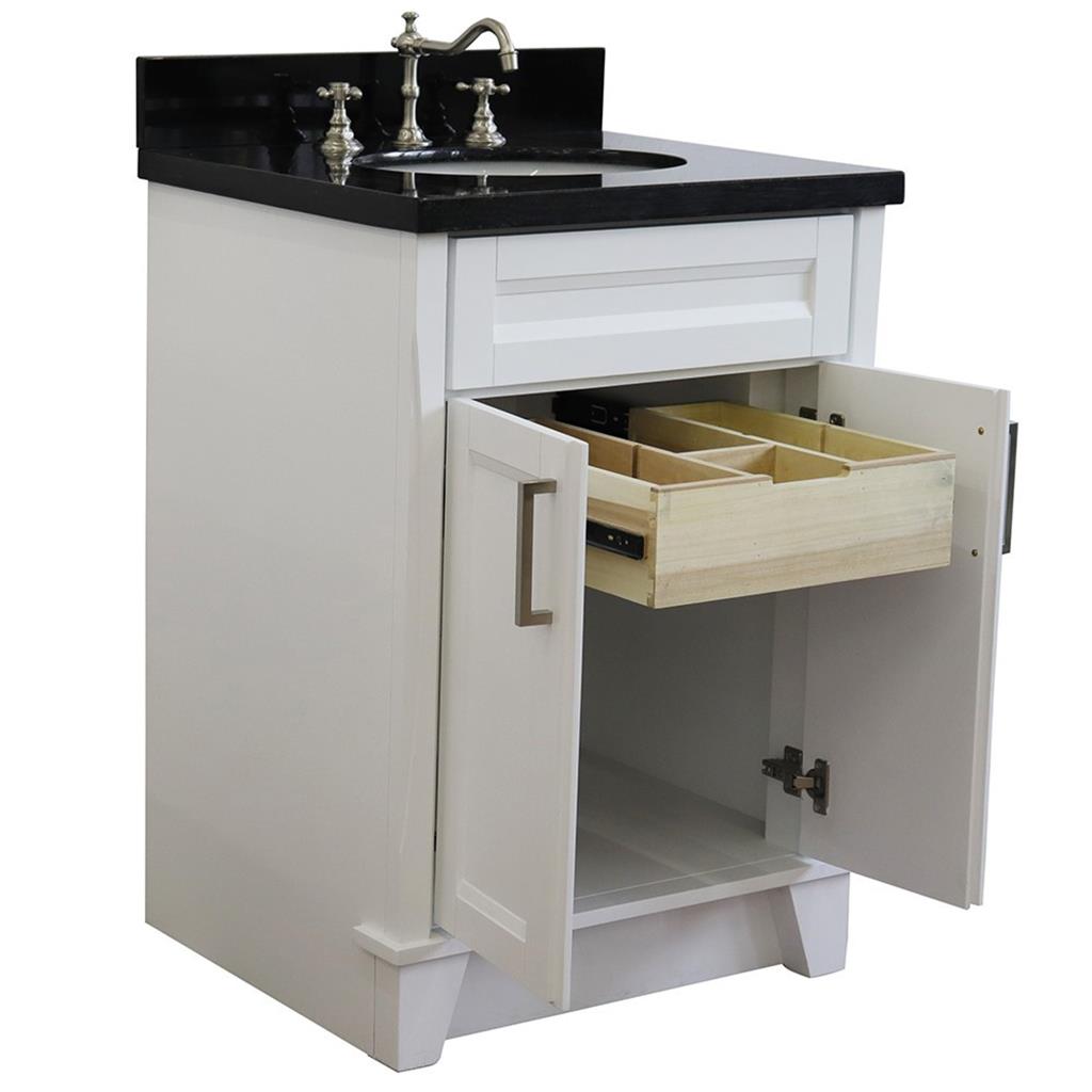 Bellaterra Terni 25" Single Vanity, White, Black Galaxy Granite Top/Oval Sink