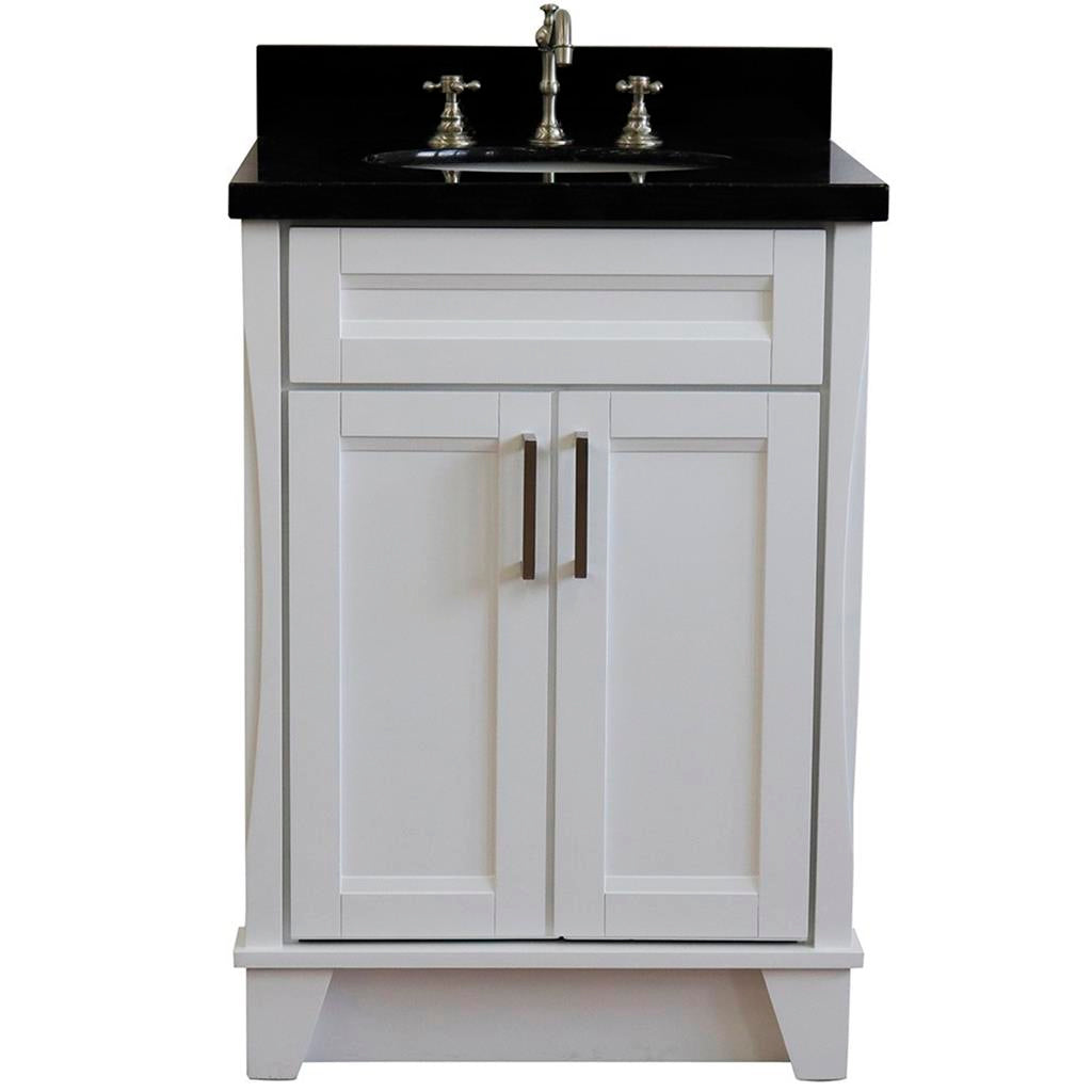 Bellaterra Terni 25" Single Vanity, White, Black Galaxy Granite Top/Oval Sink