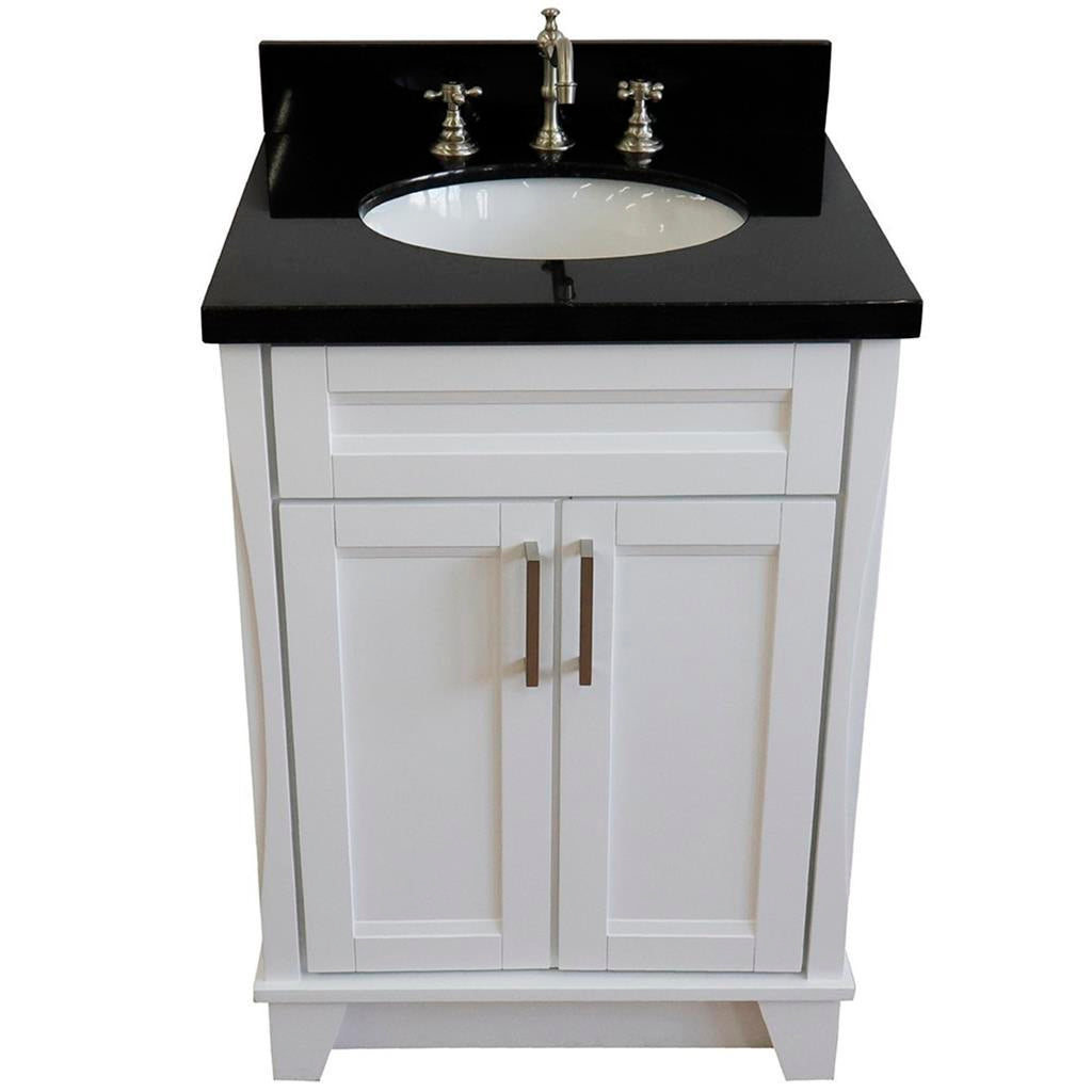 Bellaterra Terni 25" Single Vanity, White, Black Galaxy Granite Top/Oval Sink