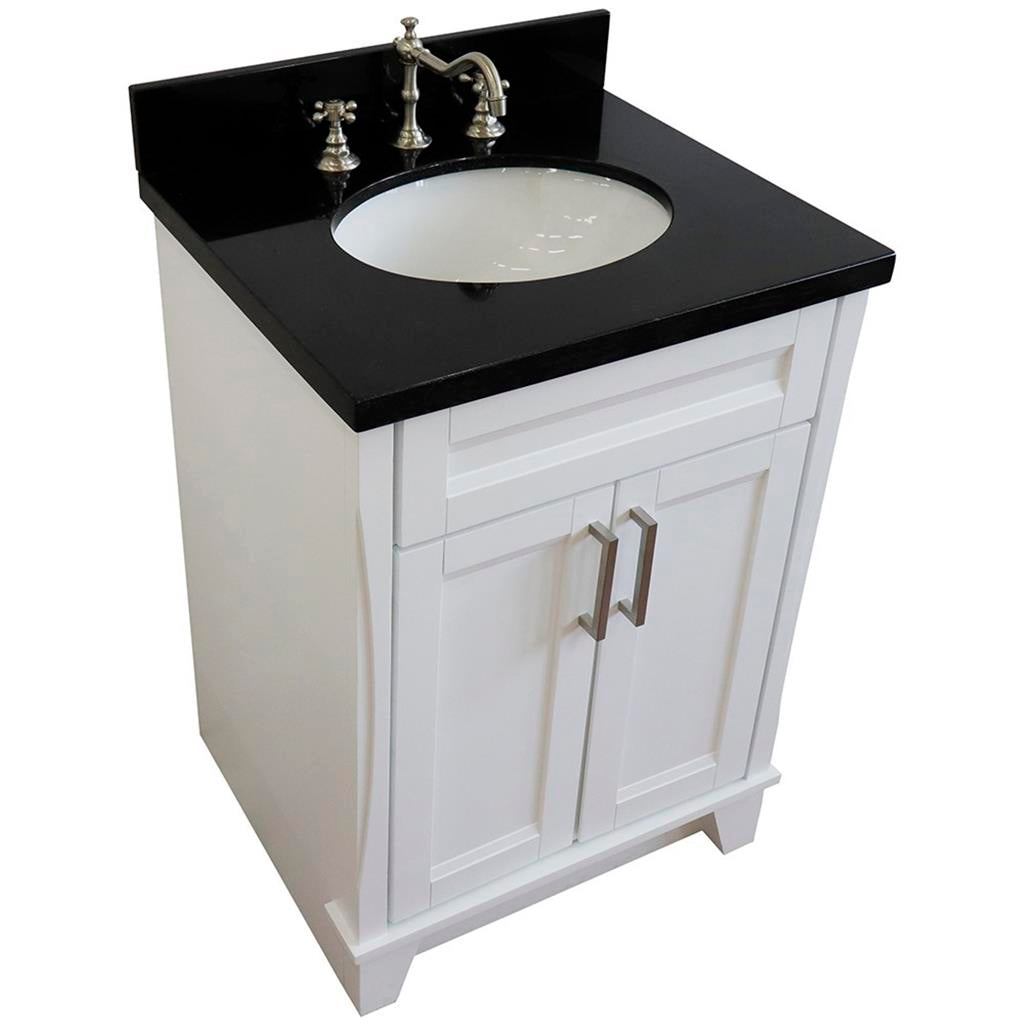 Bellaterra Terni 25" Single Vanity, White, Black Galaxy Granite Top/Oval Sink