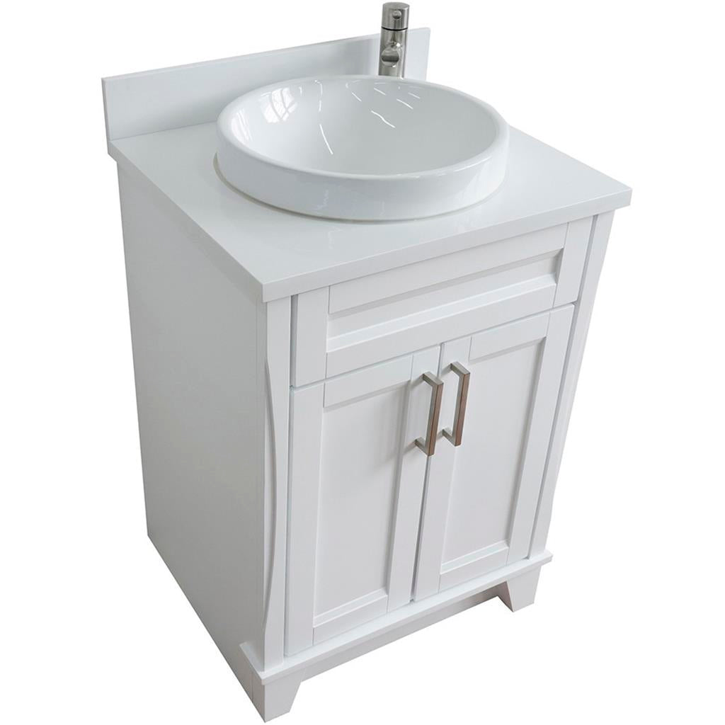 Bellaterra Home Terni 24" White Vanity, Round Sink White Quartz#top-options_white-quartz