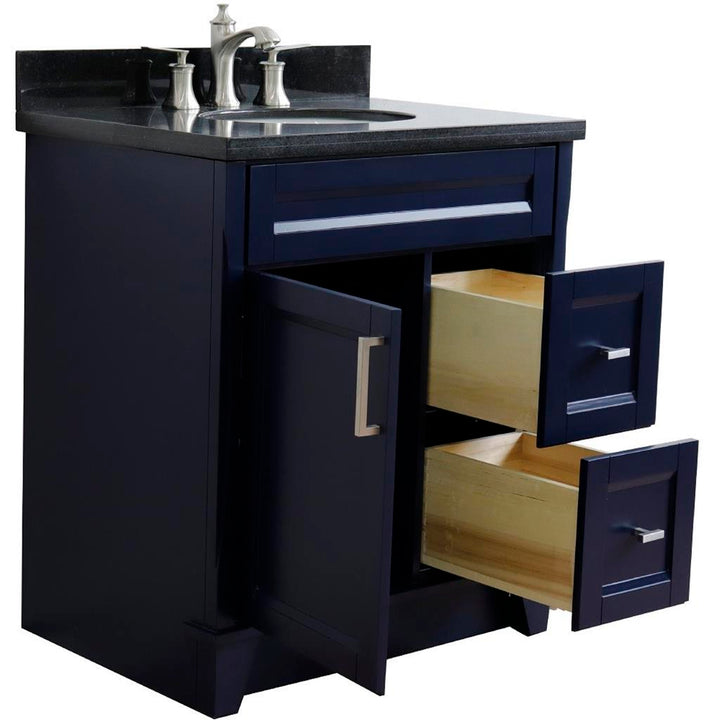 Bellaterra Terni 31" Single Vanity, Blue, Black Galaxy Granite Top/Oval Sink