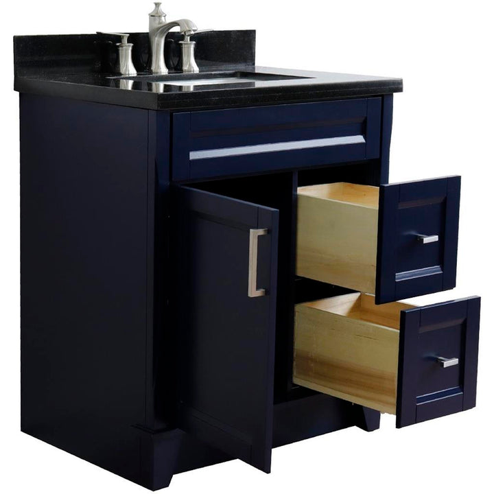 Bellaterra Terni 31" Single Vanity, Blue, Black Galaxy Granite Top/Rectangle Sink