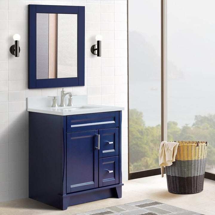 Bellaterra Terni 31" Single Vanity, Blue, White Quartz Top/Rectangle Sink