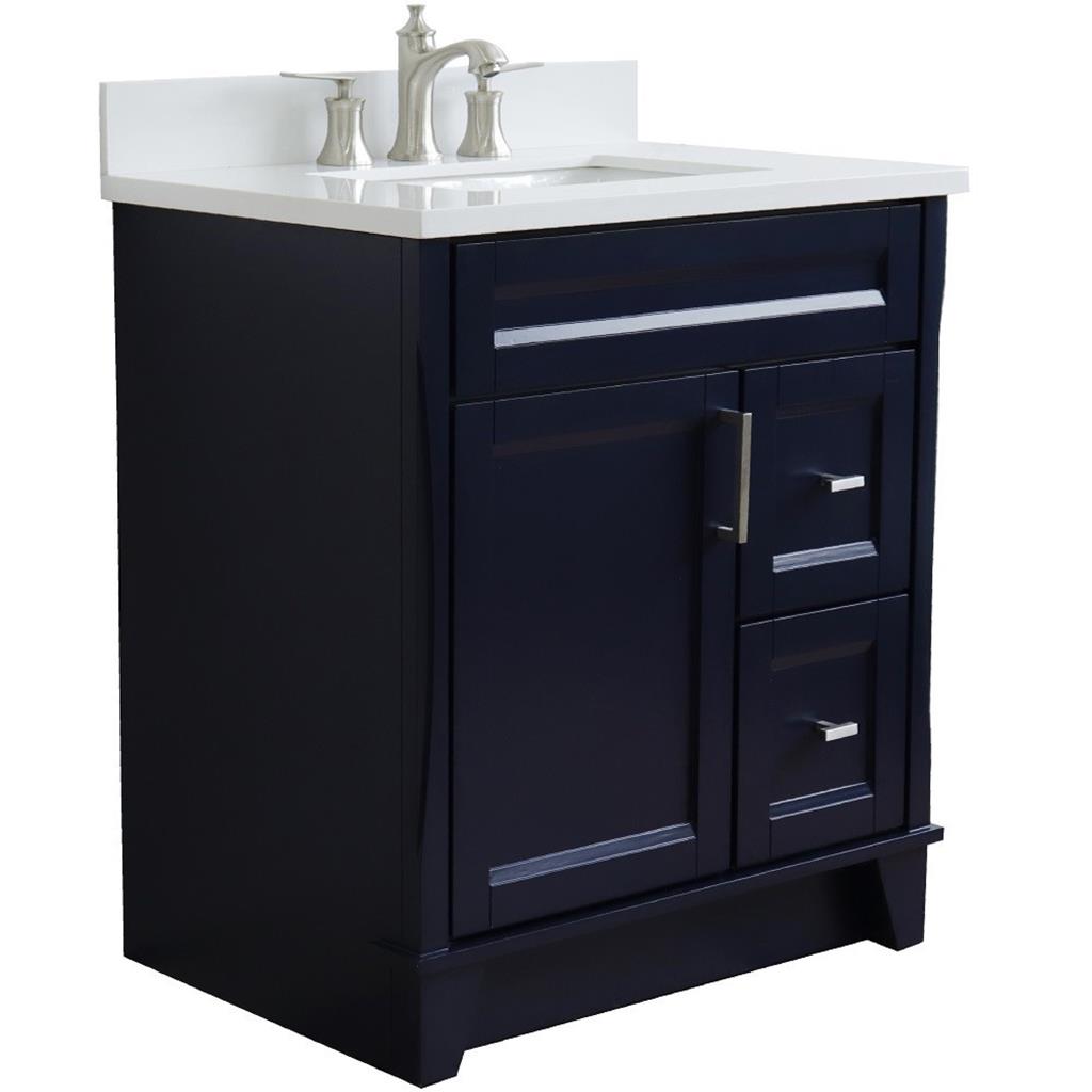 Bellaterra Terni 31" Single Vanity, Blue, White Quartz Top/Rectangle Sink