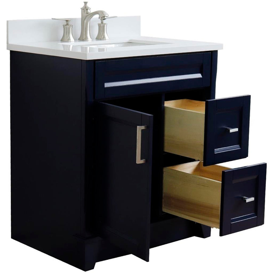 Bellaterra Terni 31" Single Vanity, Blue, White Quartz Top/Rectangle Sink