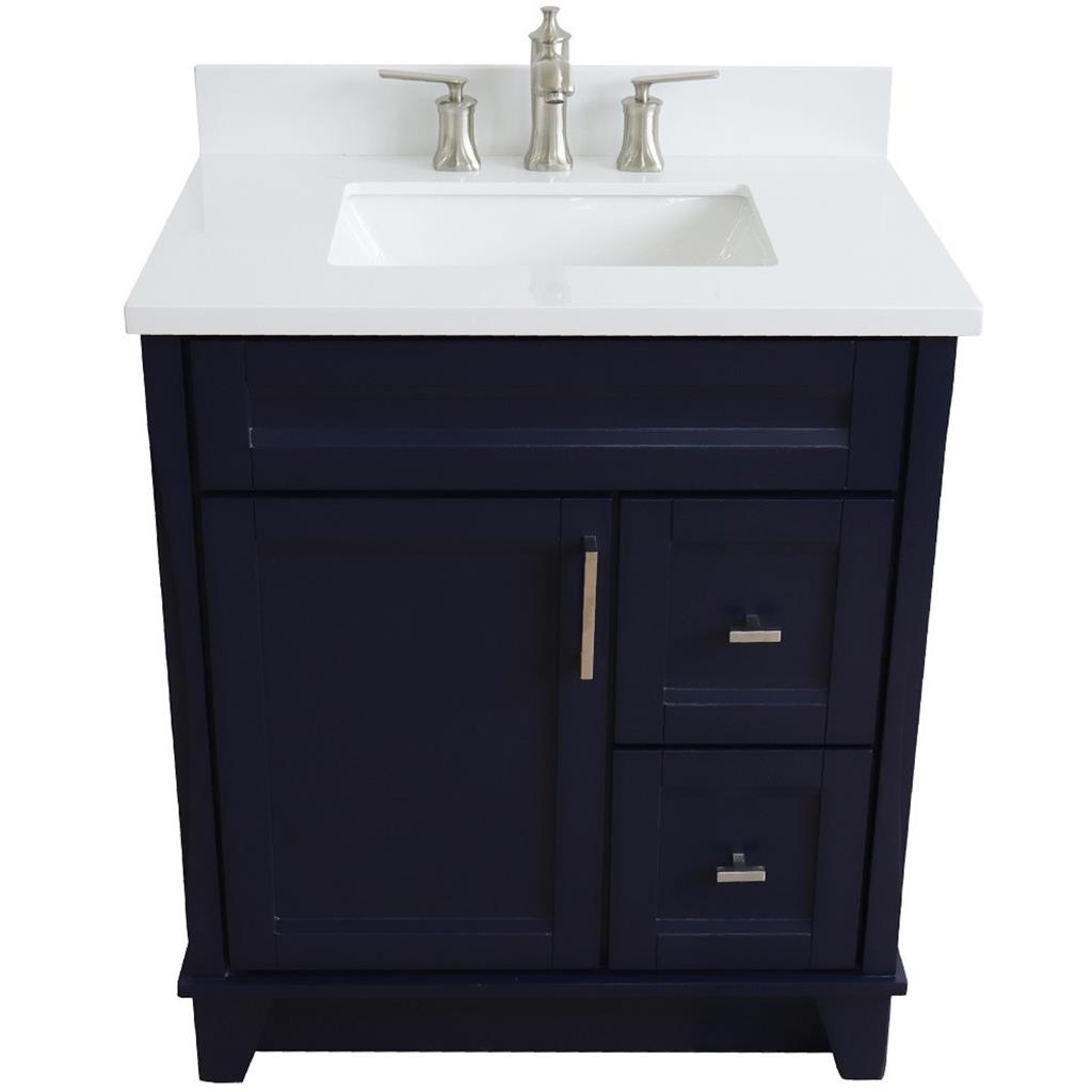 Bellaterra Terni 31" Single Vanity, Blue, White Quartz Top/Rectangle Sink