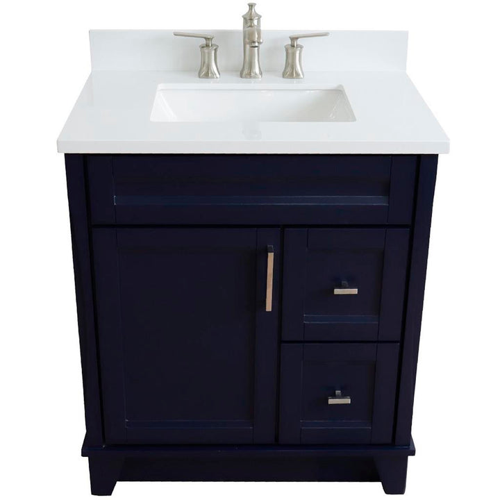 Bellaterra Terni 31" Single Vanity, Blue, White Quartz Top/Rectangle Sink