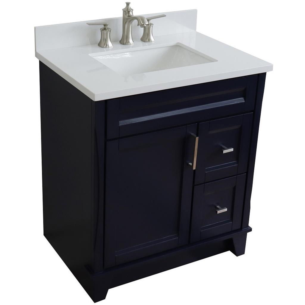 Bellaterra Terni 31" Single Vanity, Blue, White Quartz Top/Rectangle Sink