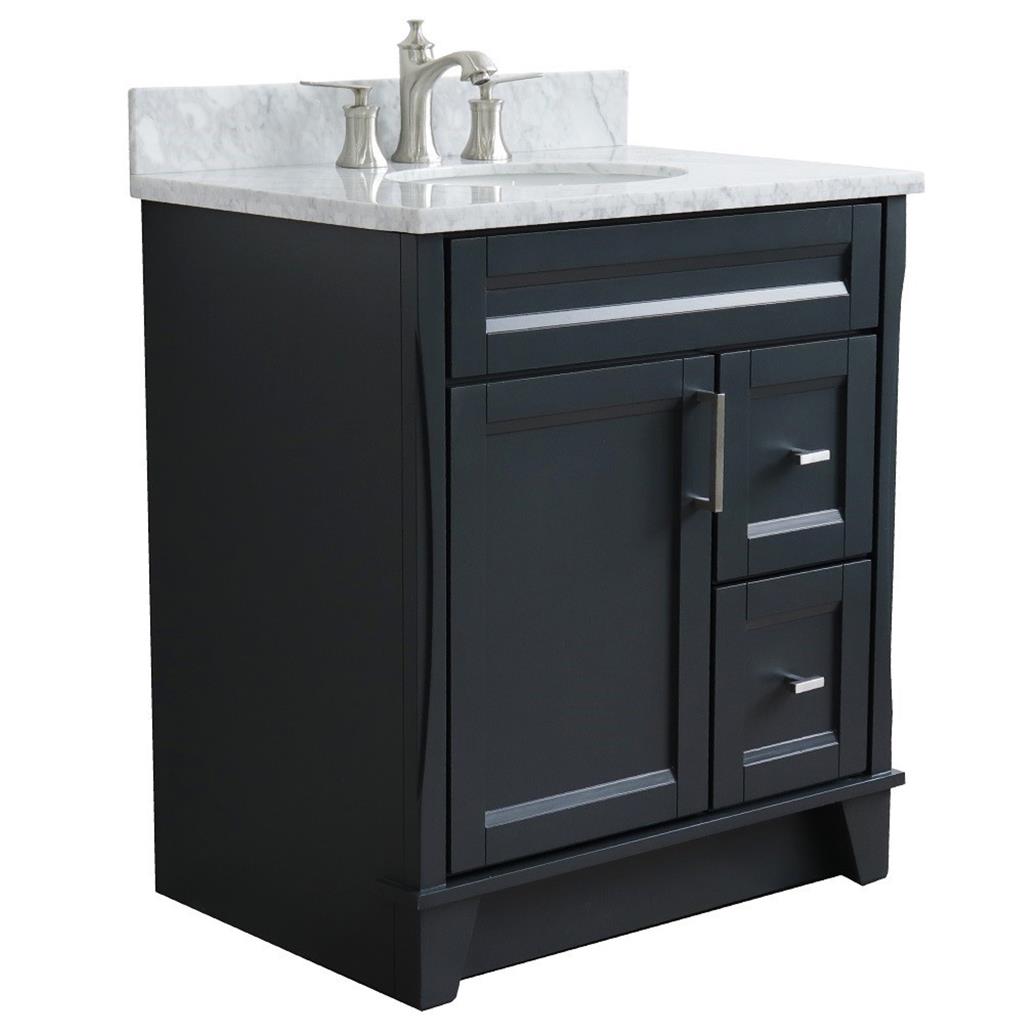 Bellaterra Terni 31" Single Vanity, Dark Gray, White Carrara Marble Top/Oval Sink