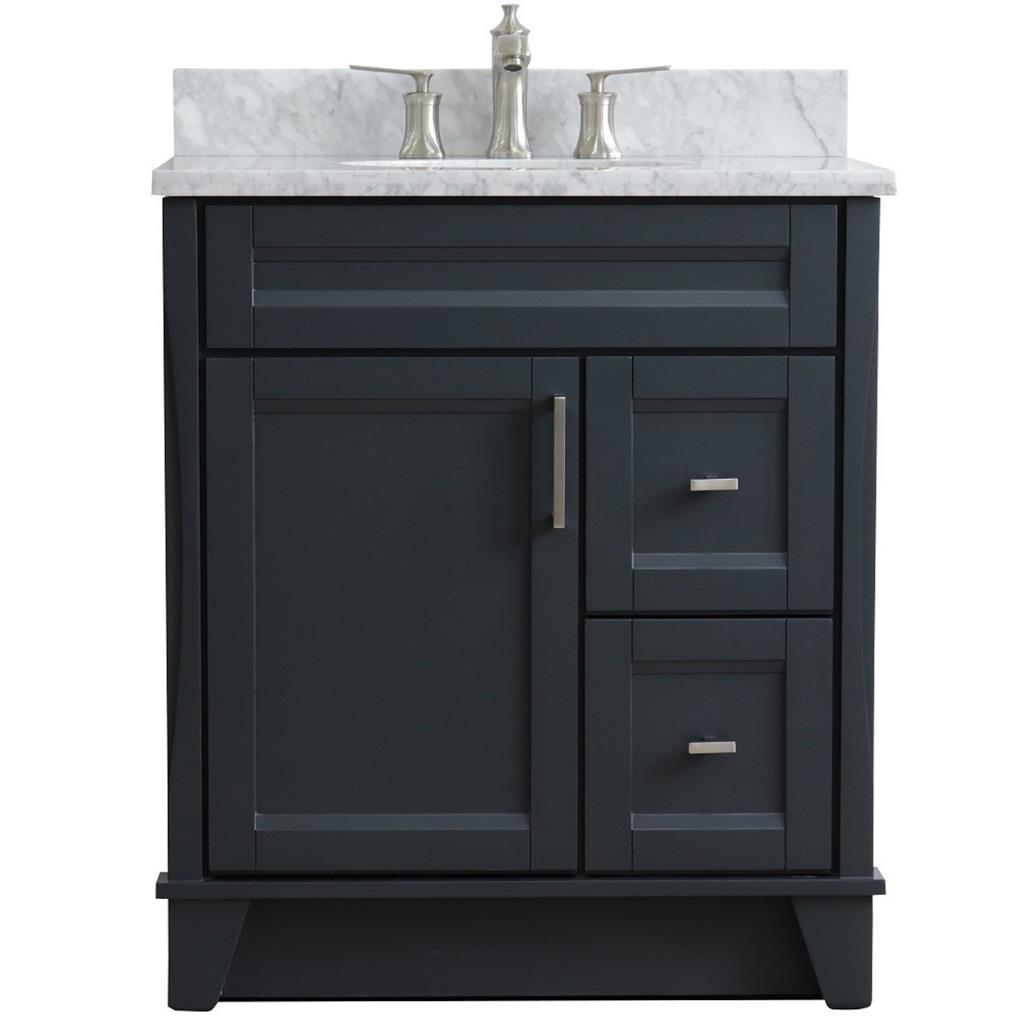 Bellaterra Terni 31" Single Vanity, Dark Gray, White Carrara Marble Top/Oval Sink