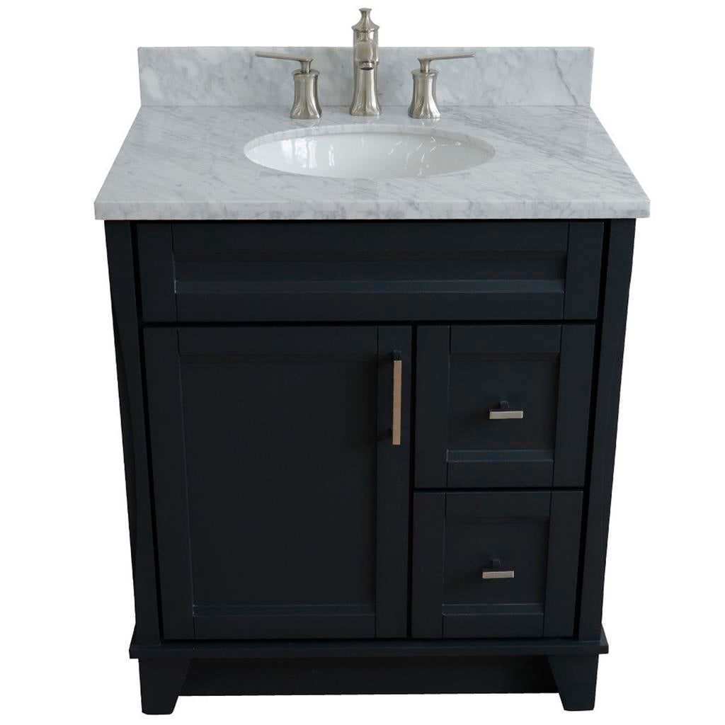 Bellaterra Terni 31" Single Vanity, Dark Gray, White Carrara Marble Top/Oval Sink