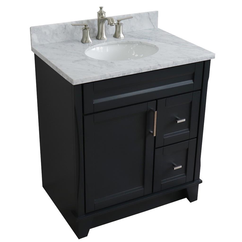 Bellaterra Terni 31" Single Vanity, Dark Gray, White Carrara Marble Top/Oval Sink