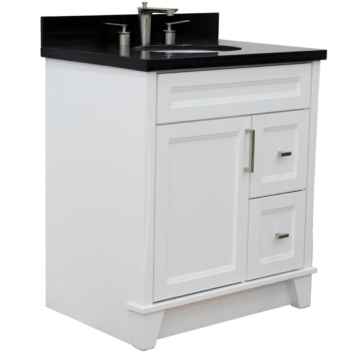 Bellaterra Terni 31" Single Vanity, White, Black Galaxy Granite Top/Oval Sink