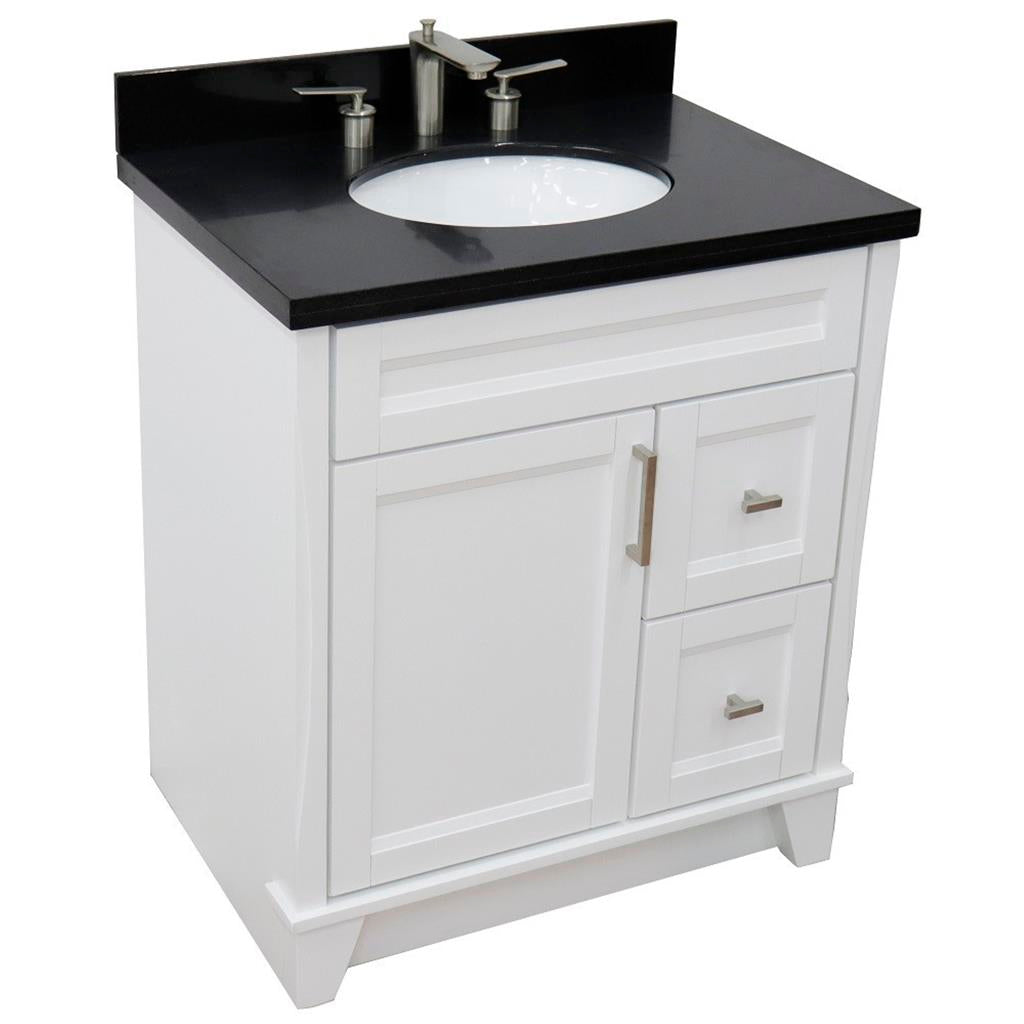 Bellaterra Terni 31" Single Vanity, White, Black Galaxy Granite Top/Oval Sink