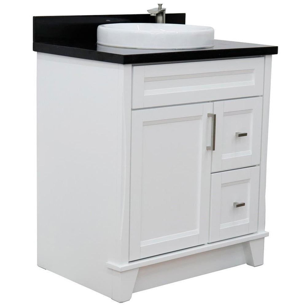 Bellaterra Home Terni 30" White Vanity, Round Sink Black Galaxy Granite#top-options_black-galaxy-granite