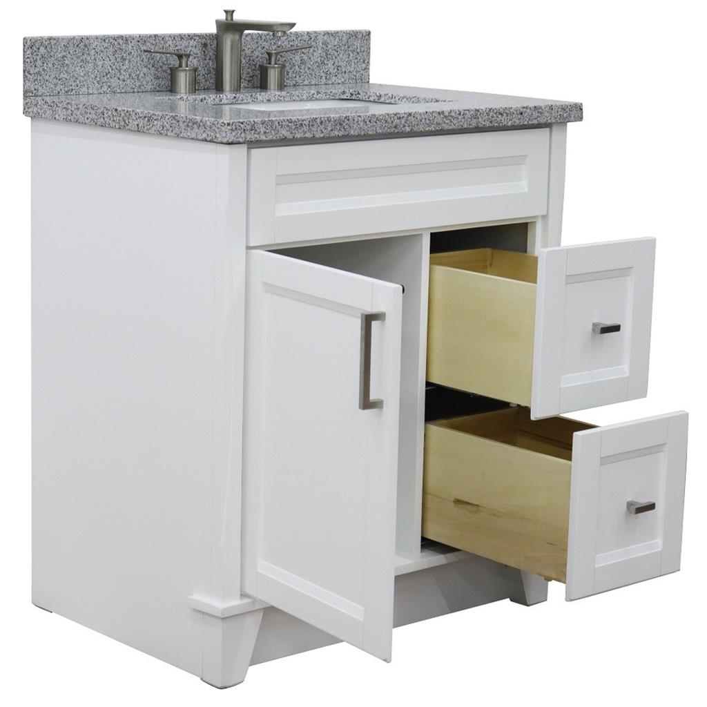 Bellaterra Terni 31" Single Vanity, White, Gray Granite Top/Rectangle Sink