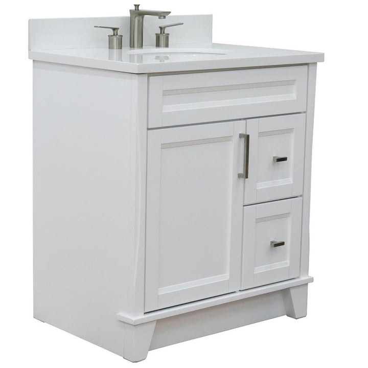 Bellaterra Terni 31" Single Vanity, White, White Quartz Top/Oval Sink