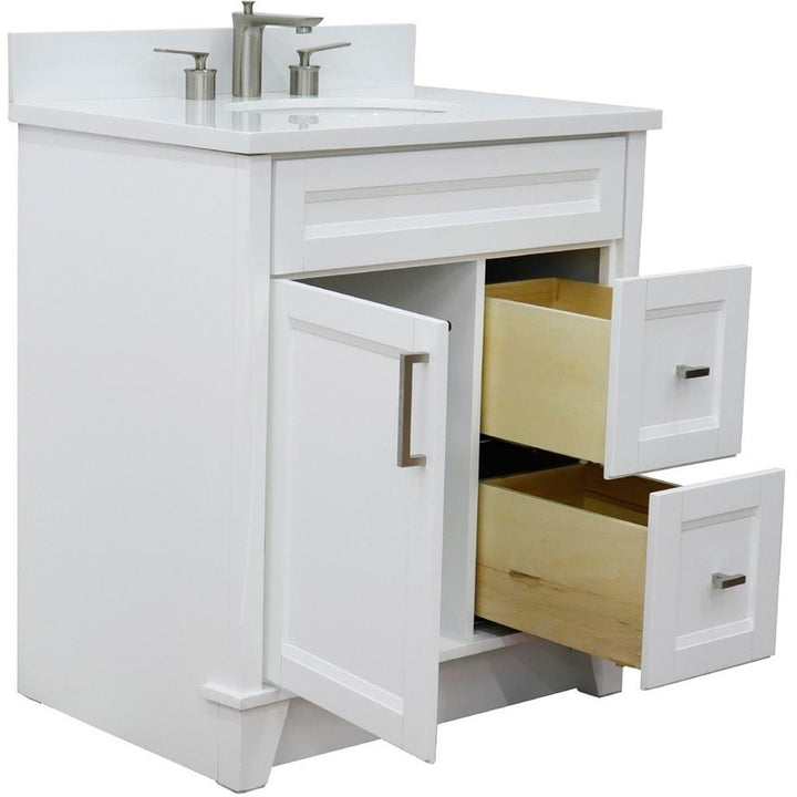 Bellaterra Terni 31" Single Vanity, White, White Quartz Top/Oval Sink